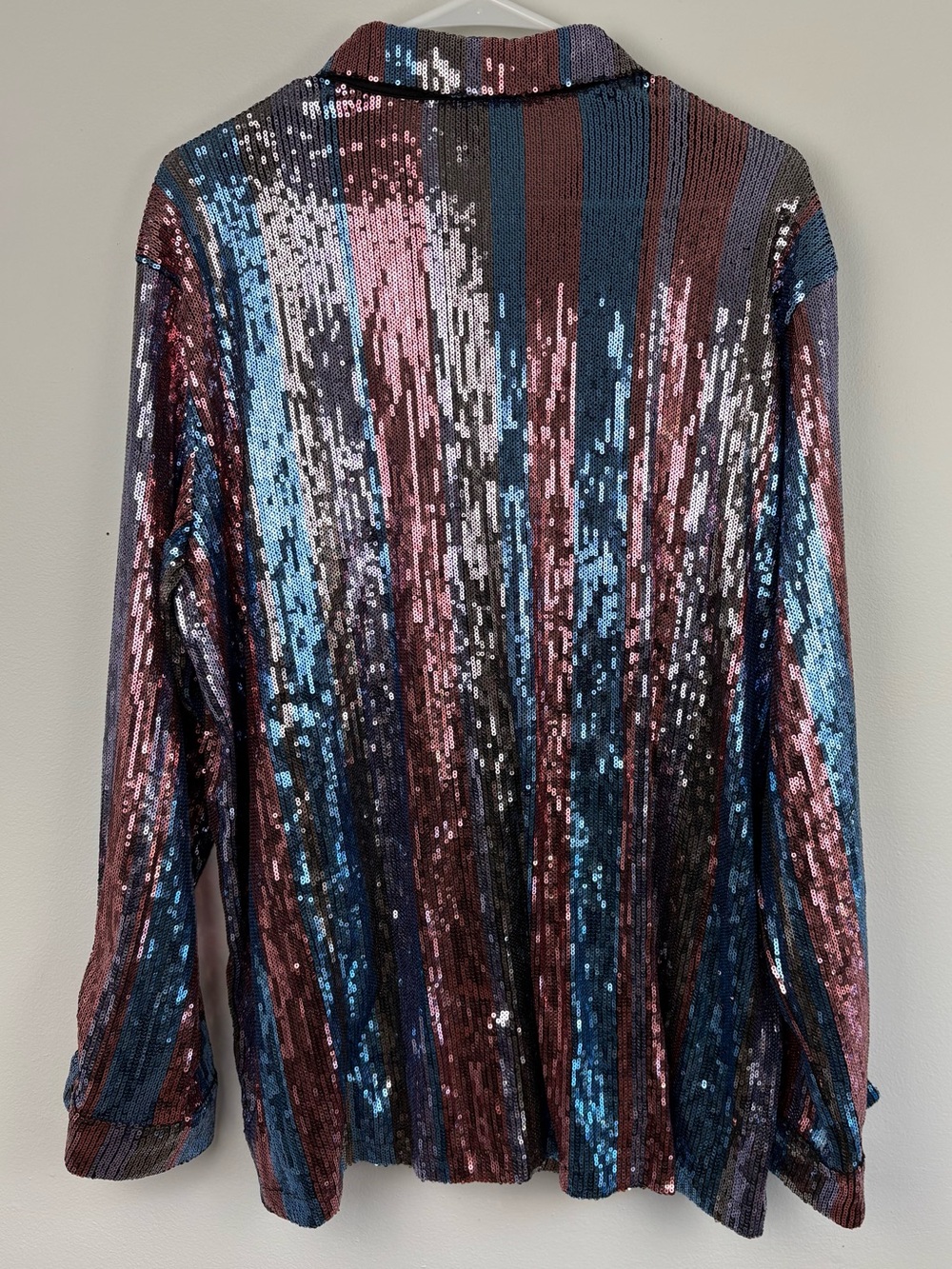 Forever 21 Multicolor Sequin Button-Up Top EUC XL Discocore Glam Rock Party Chic - Picture 5 of 8